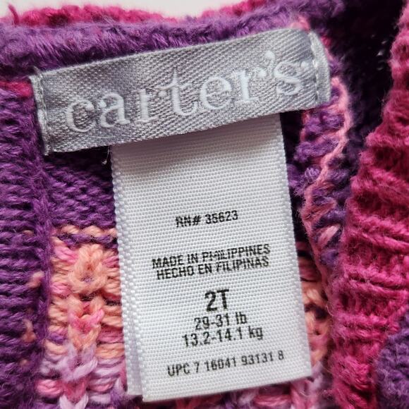 Vintage 1990s Carter’s Toddler Girls Fair Isle Sweater – Pink & Purple - Size 2T - Picture 8 of 9